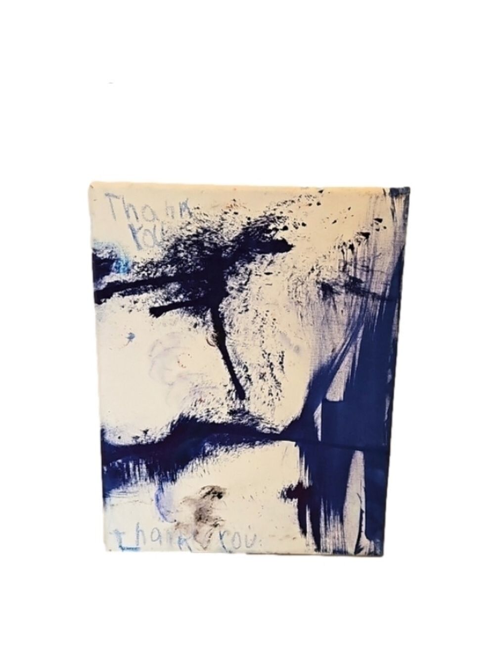 Hand Crafted Thank You Painting Blue Floral Art 8 x 10